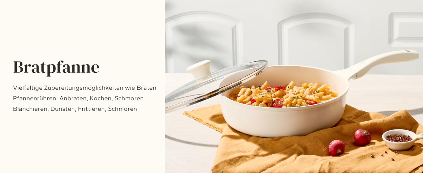 Набір посуду Redchef: 11-ти частинний набір каструль та сковорідок з керамічним покриттям, індукційний, PTFE-free, PFAS-free, для всіх типів плит, безпечний, миється в посудомийній машині (Бежевий)