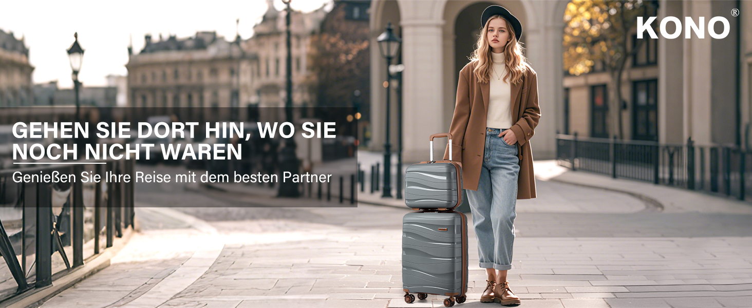 KONO Чемодан середнього розміру 65 см з поліпропілену, з TSA замком, 65x46x26.5 см (Крем-білий) (Сіро-коричневий), ручна поклажа