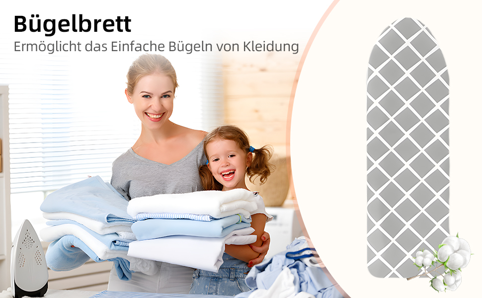 Покривало для прасувальної дошки, 100% бавовна, посилене тришарове, сіре, 110-125 x 30-42 см