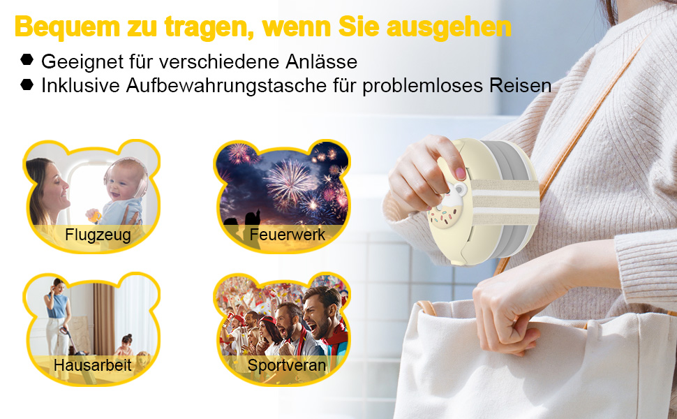 Навушники-захист вух для малюків 2-в-1, від 0 до 48 місяців, з регульованим обручем, шумопоглинання, бежевий