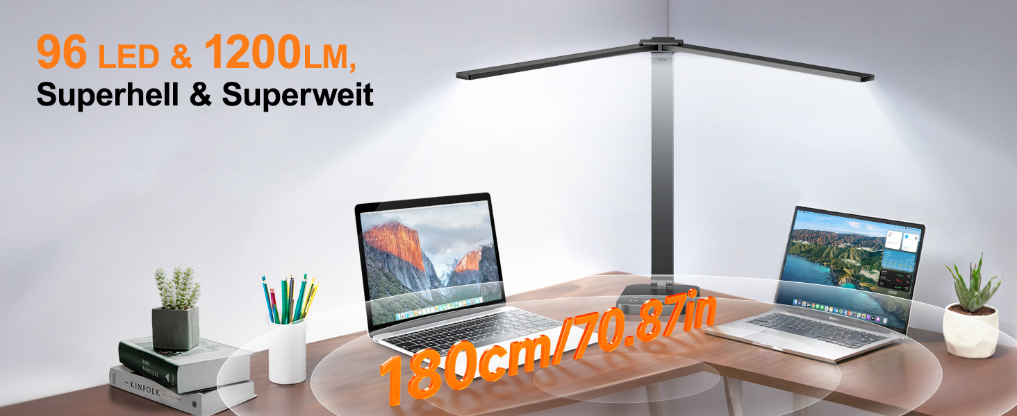 Настільна лампа One Fire з адаптером, 1000 люмен, 96 LED, диммування, для навчання дітей, з таймером та функцією пам'яті, денне світло, білий/чорний колір