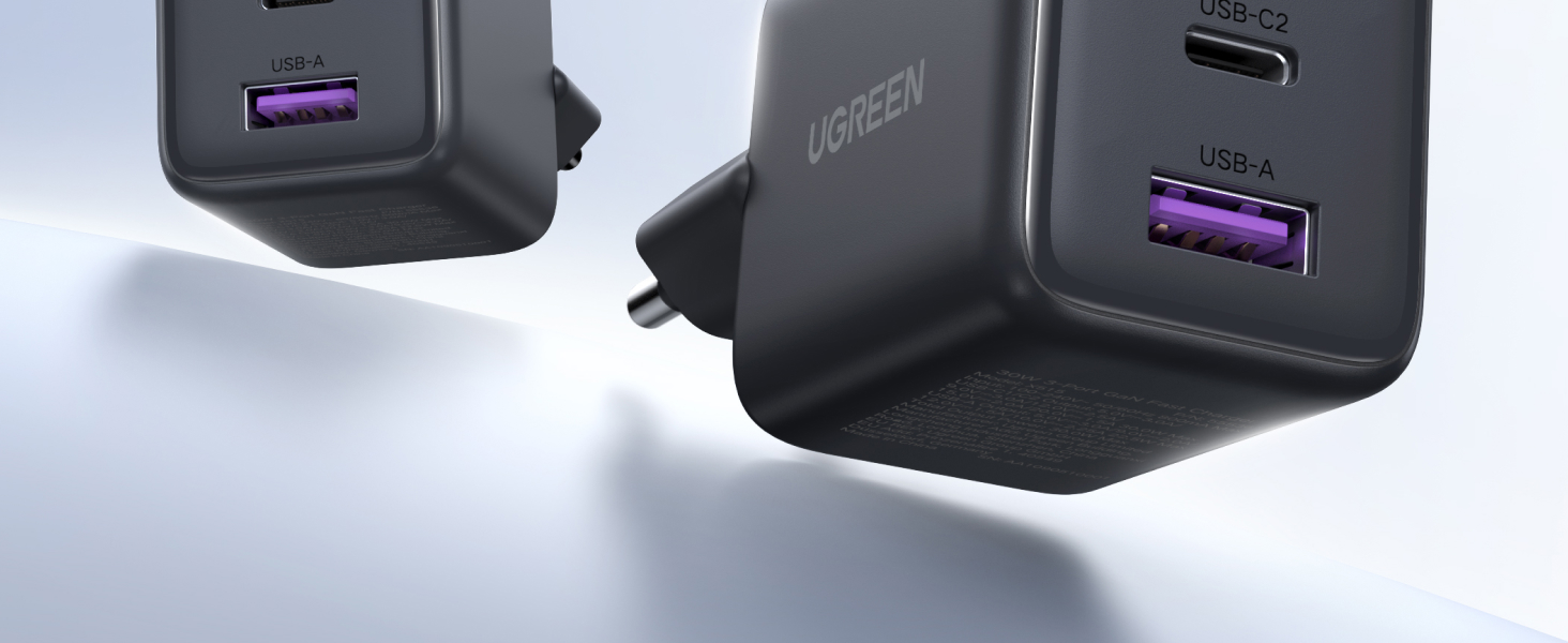 Зарядний пристрій UGREEN 30W USB-C з 3 портами GaN II для iPhone, iPad, Galaxy, Pixel - Швидка зарядка PD