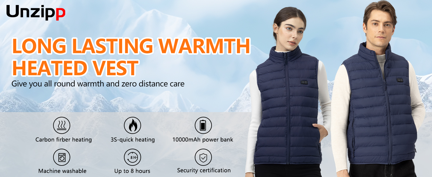 Обогревна жилетка для чоловіків: тепла зимова жилетка з акумулятором 5V 10000 mAh, 3 режими температури, придатна для прання, для активного відпочинку (XL, Синій)