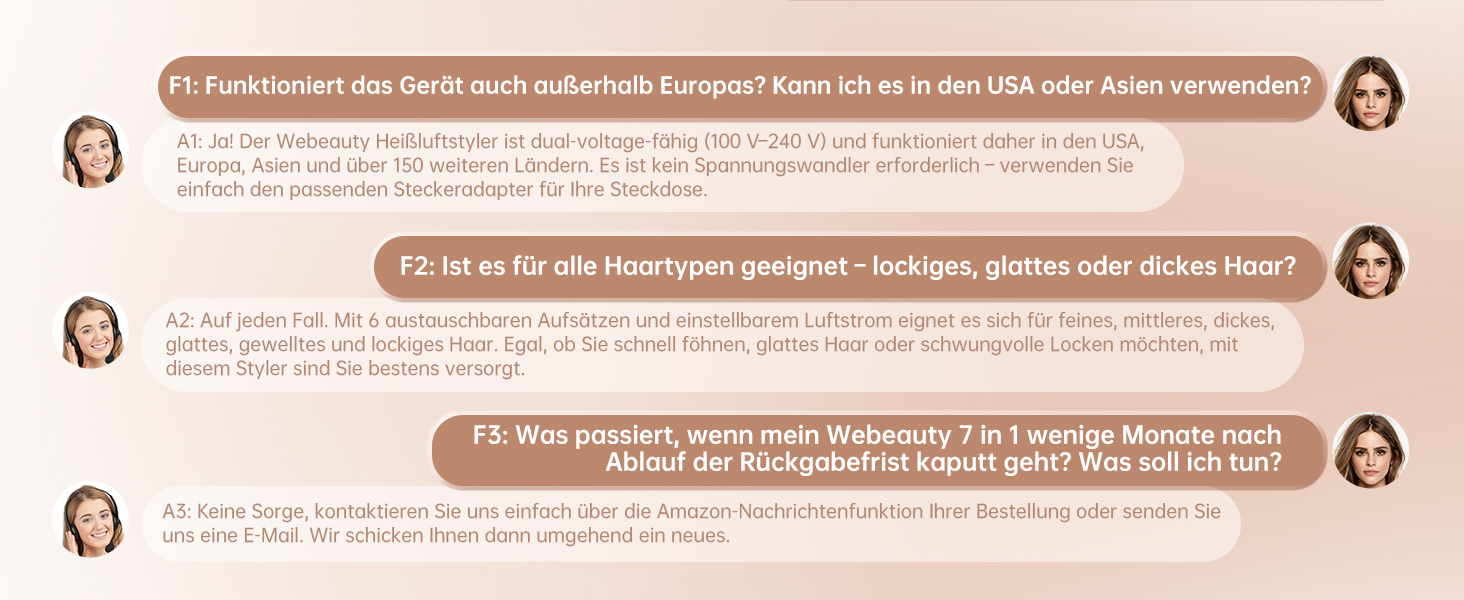 Webeauty Airstyler 7-в-1: фен-щітка, плойка, випрямляч, 110000 об/хв, 25 м/с, 500 млн негативних іонів, сірий золотий