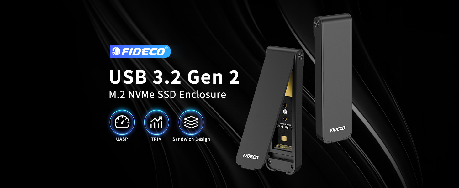 Корпус для SSD M.2 NVMe з USB 3.2 Gen 2 (10Gbps), адаптер для підключення SSD, без інструментів, підтримка UASP та Trim