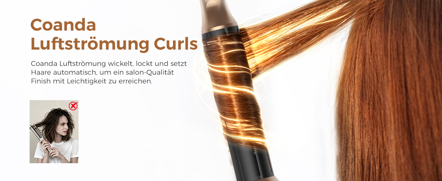 Мультистайлер для волосся 6 в 1 UKLISS Air Styler Set з дифузором, фен-щітка та вирівнювач для волосся, 1000 Вт, LCD-дисплей, Gold Blau