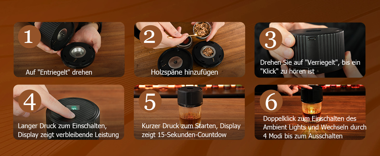 Набір для копчення віскі: 6 смаків дерев'яної стружки, 2 склянки, 2 кубики льоду, аксесуари для коктейлів, копчення напоїв, бурбон, кава, м'ясо