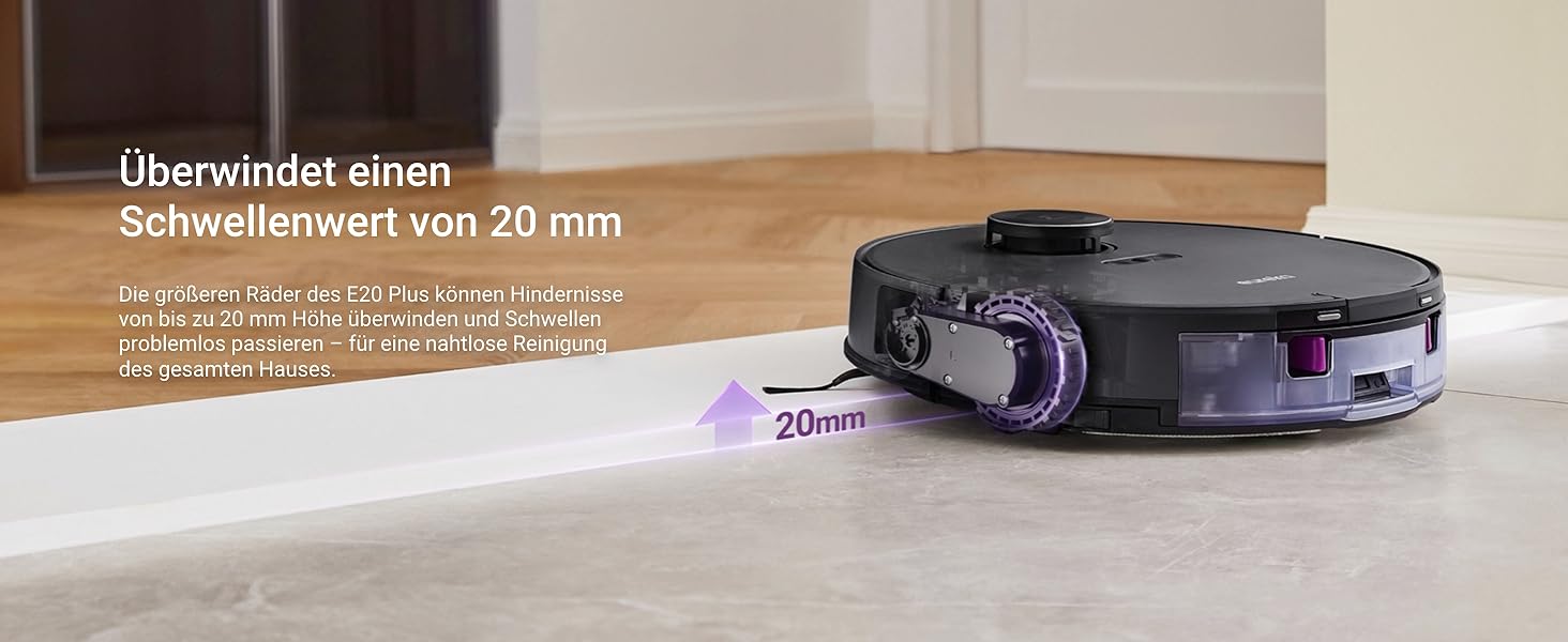 Робот-пилосос EUREKA E20 Plus чорного кольору з функцією миття підлоги, LiDAR-навігація, 4000Pa, автопідняття мопа, керування через додаток та голосовий помічник, ідеально для видалення шерсті тварин