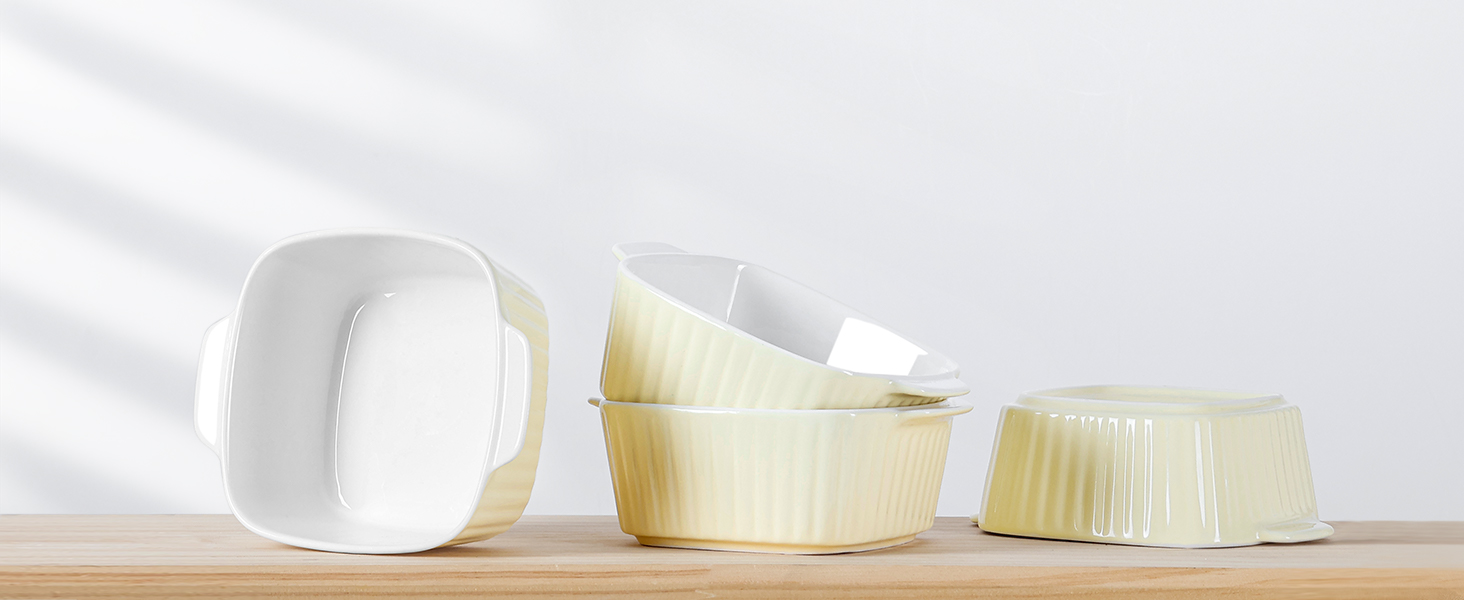 Набір форм для запікання NUTRIUPS 400мл, 4 шт., кераміка, жовтий (14.5 x 11.5 x 5.5 см)