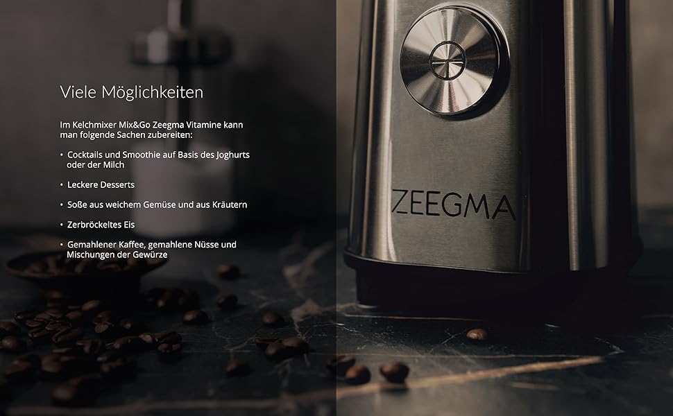 Багатофункціональний блендер ZEEGMA 1050W 4-в-1 з 1л глечиком: блендер, соковичавниця, кавомолка, з набором ножів
