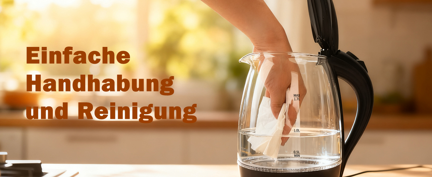 Електричний чайник Aigostar Adam, 1.7 л, 2200 Вт, LED, скло, без BPA, з фільтром від накипу, чорний