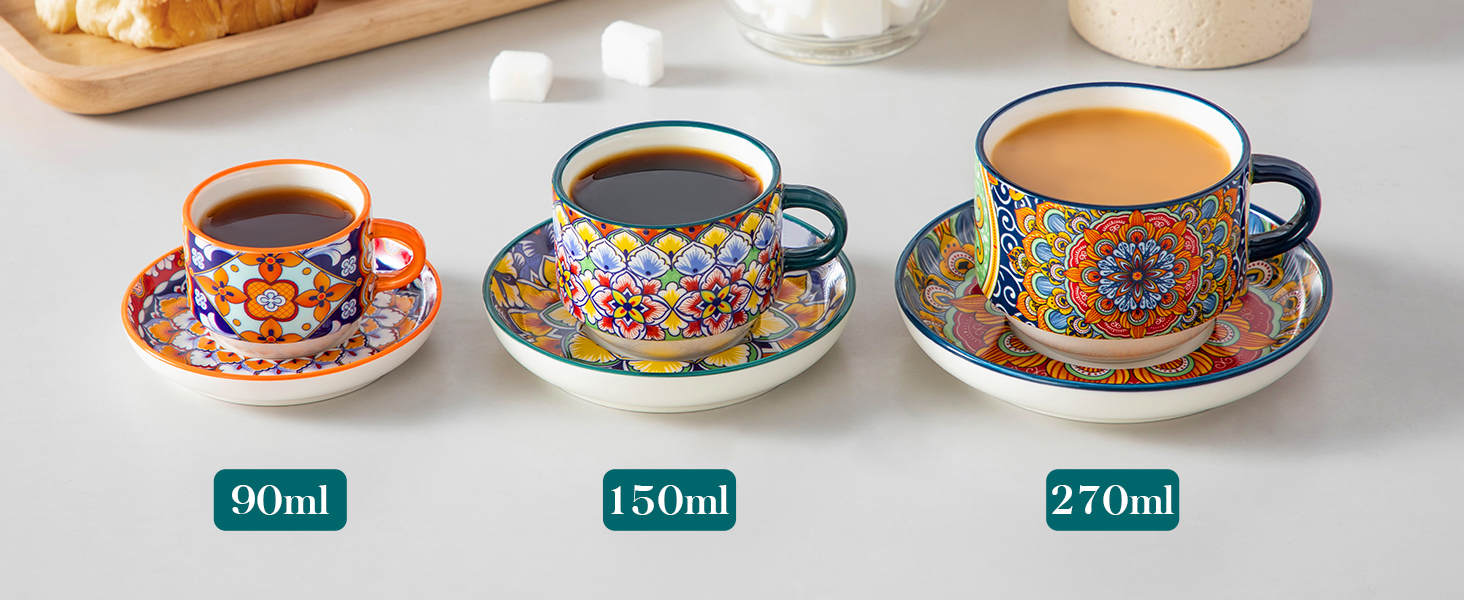 Набір чашок для еспресо Vancasso 4 шт., 150 мл SIMI: чашки з підставками та стійкою, керамічні, для капучино, еспресо, лате