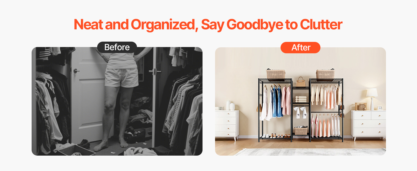 Стійка для одягу VEVOR з 4 перекладинами, 7 полицями та 8 гачками – міцна конструкція (385,5 кг) для спальні, магазину одягу, прихожої