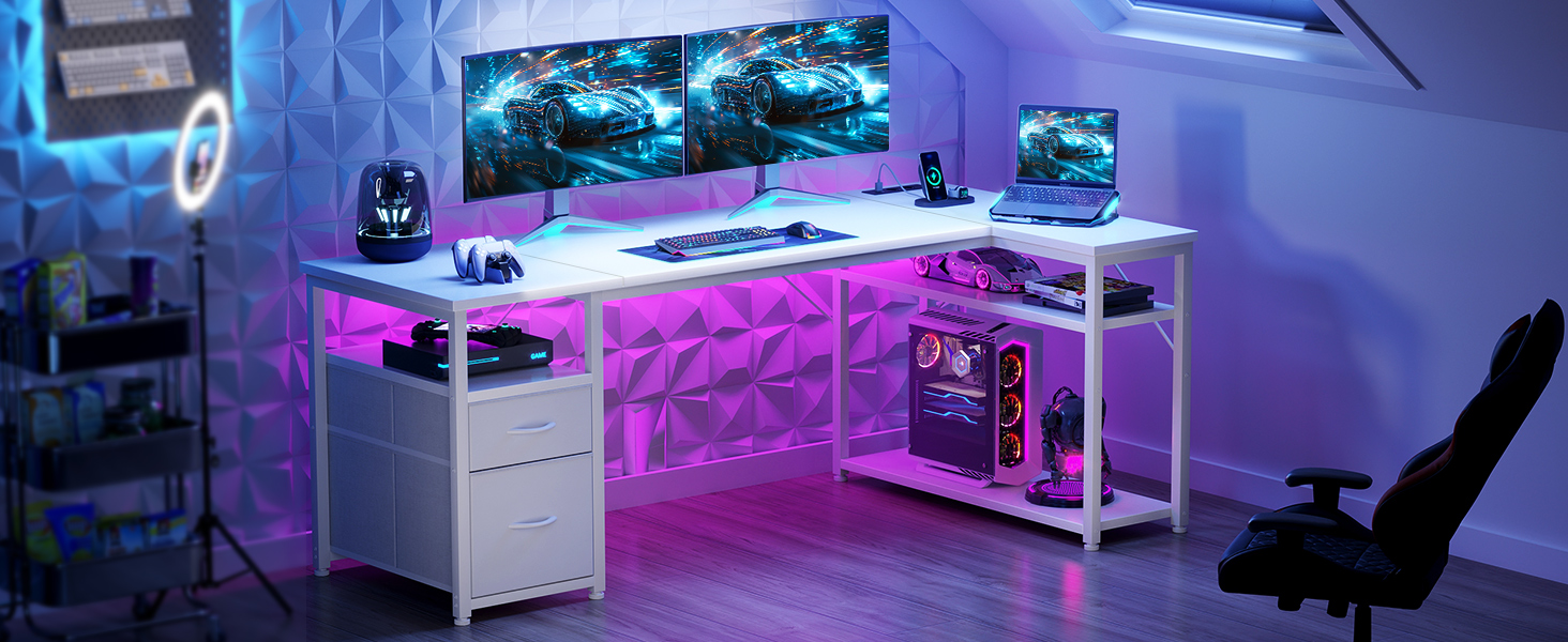 Ігровий кутовий стіл Coleshome з 2 шухлядами, 160×80 см, білий