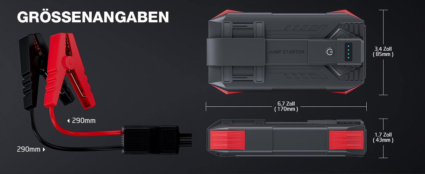 Повербанк Starthilfe Povasee 6000A UltraSafe для авто: пусковий пристрій, 12V, LED, 2 USB, до 10L бензину/8L дизеля