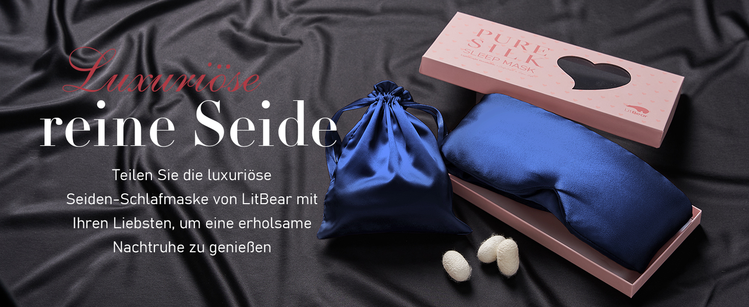 Маска для сну LitBear з 100% шовку, для жінок та чоловіків, з регульованою стрічкою, блакитний колір