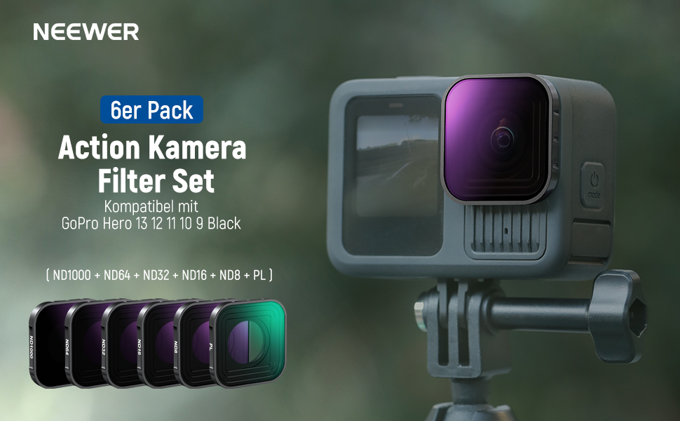 Фільтри NEEWER CPL ND для GoPro Hero 13 12 11 10 9: комплект 6 шт. (CPL, ND8, ND16, ND32, ND64, ND1000)