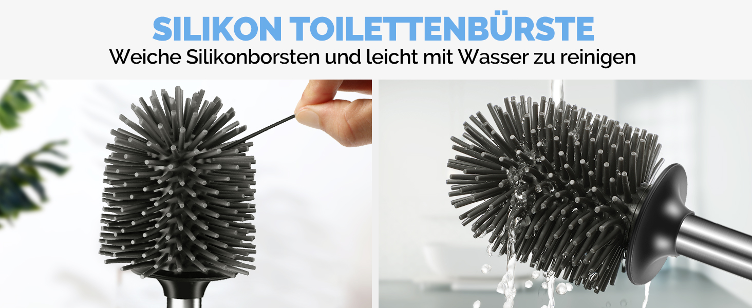 Набір для чищення унітазу Hamitor: щітка з силікону, тримач, очищувач для країв. 2 шт. (B-silver)