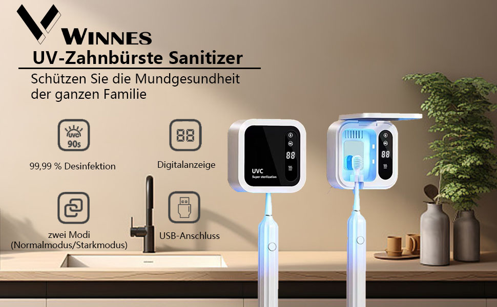 Стерилізатор зубних щіток Winnes з УФ-світлом, швидке сушіння, захист здоров'я порожнини рота для всієї родини