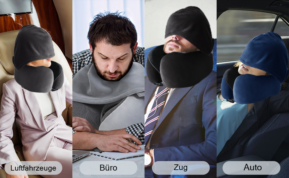 Подушка для шиї Memory Foam | Подушка для подорожей в літак з 95% захистом від світла, регульована, для офісу та сну на боці (Темно-синій)