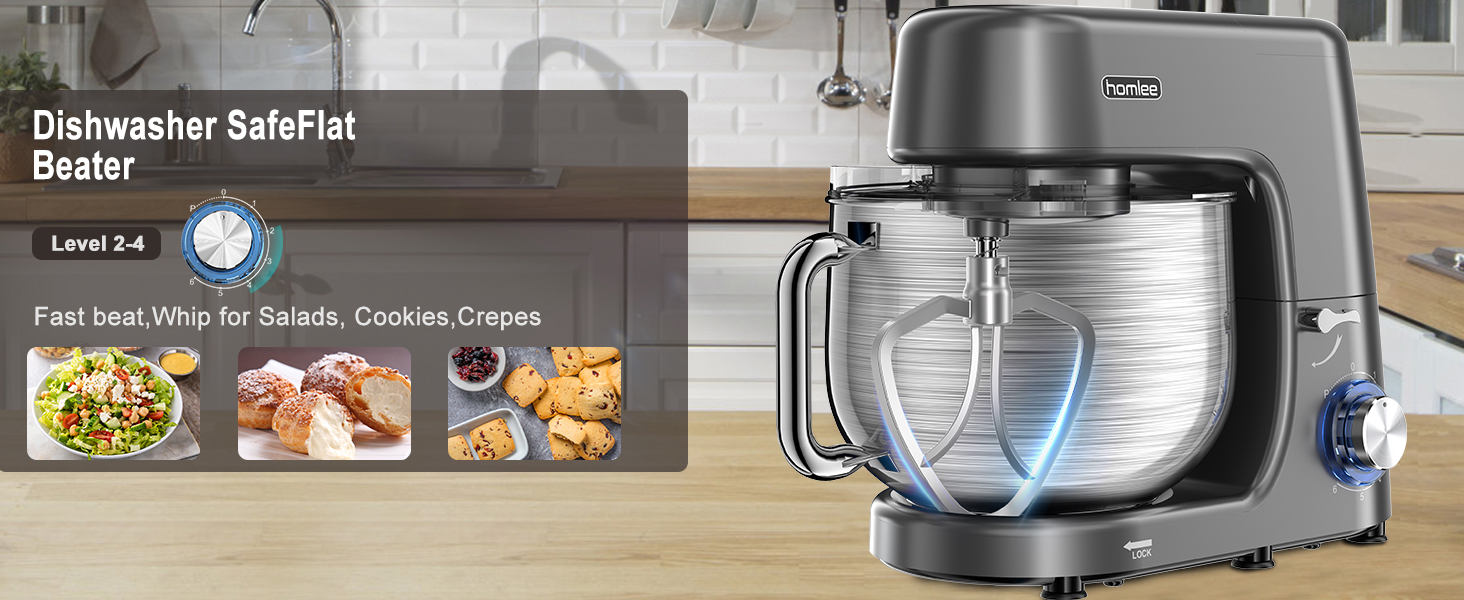 Кухонна машина-міксер 1800W з чашею 7.2L з нержавіючої сталі, 6 швидкостей, низький шум, мультифункціональна (сірий)