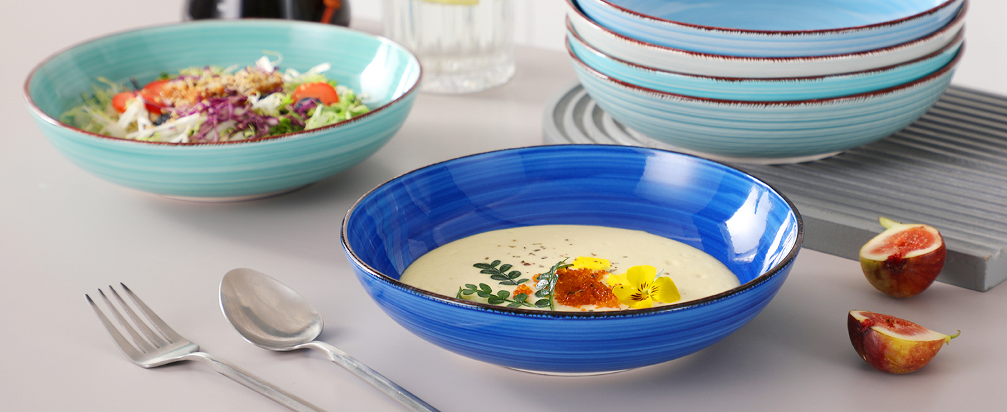 Набір супових тарілок Vancasso Bonita (6 шт) з кераміки, 38oz, блакитні