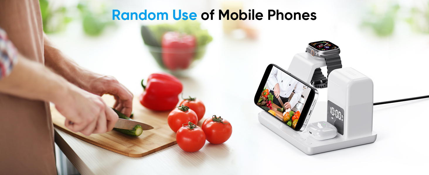 Бездротова зарядка Induktive для iPhone 17/16/15/14/13/12, 6-в-1 з нічною лампою та будильником, сумісна з Apple Watch та AirPods (Біла)