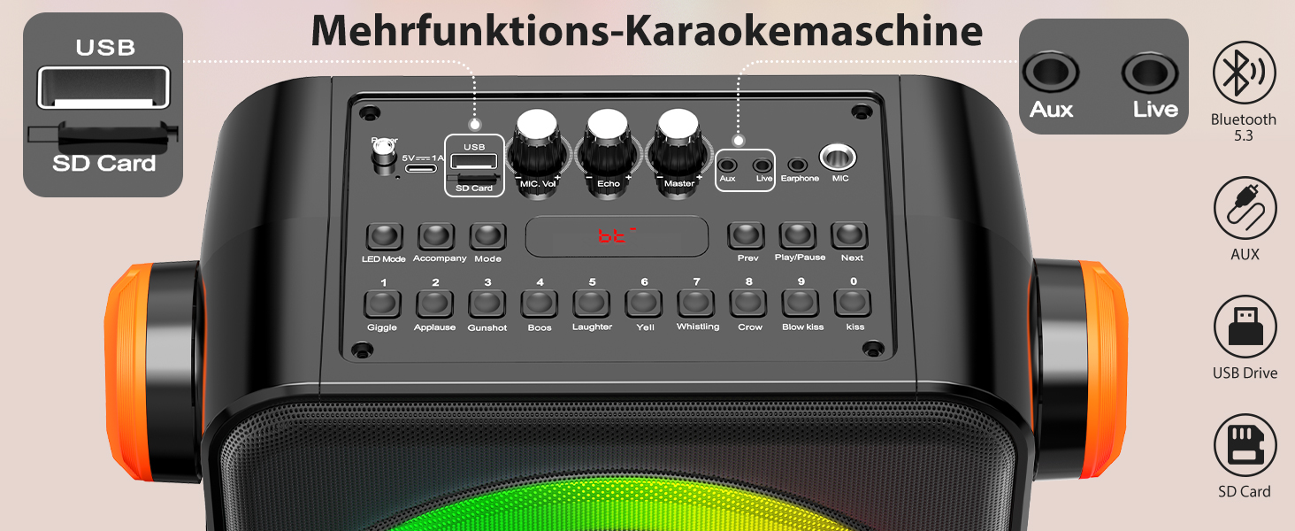Машина караоке з 2 бездротовими мікрофонами, портативна Bluetooth 5.3 караоке-система, динамік з RGB-підсвічуванням, караоке-система для дому та вечірок, модель S66-new