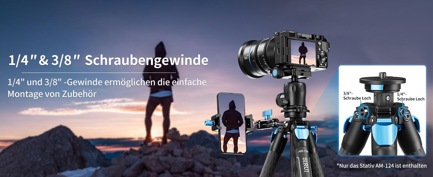 Штатив SIRUI AM124 з кульковою головкою AM01, карбоновий, для камери, легкий, туристичний, водонепроникний, 159 см, навантаження 12 кг