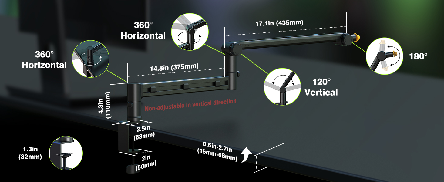 Мікрофонний кріплення на тримачі Arm (до 3 кг) - сумісний зі Shure SM7B, MV7 та ін.