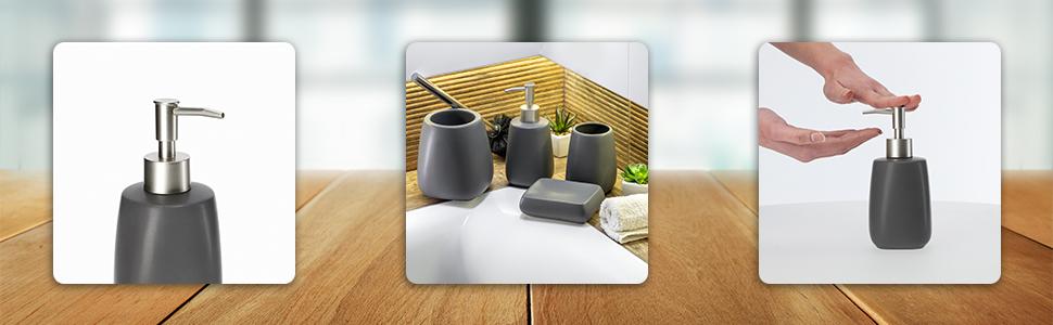 Дозатор для мила KADAX: керамічний диспенсер для мила, рідкого мила, мийного засобу та лосьйонів (антрацит)