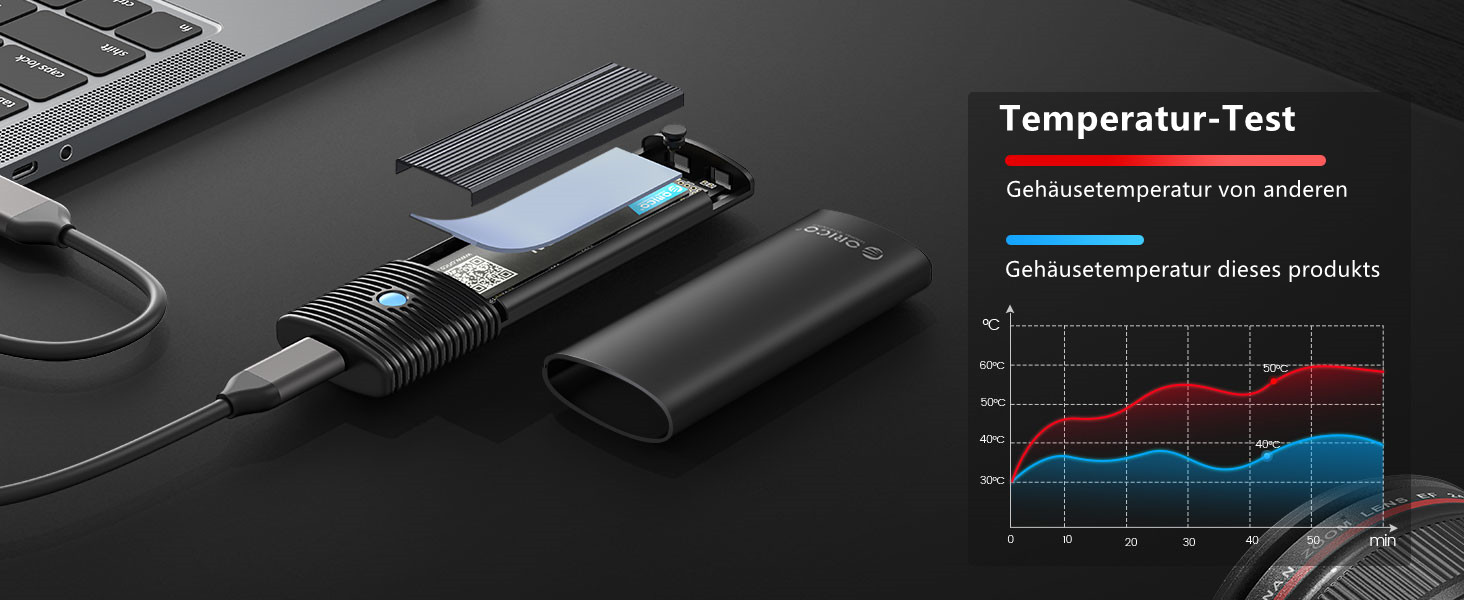 Зовнішній корпус-адаптер ORICO для M.2 NVMe та SATA SSD, USB 3.2 Gen 2 10Gbps, PCIe/NGFF B+M Key (2230/2242/2260/2280), алюмінієвий, без інструментів, PWDM2-BK, чорний