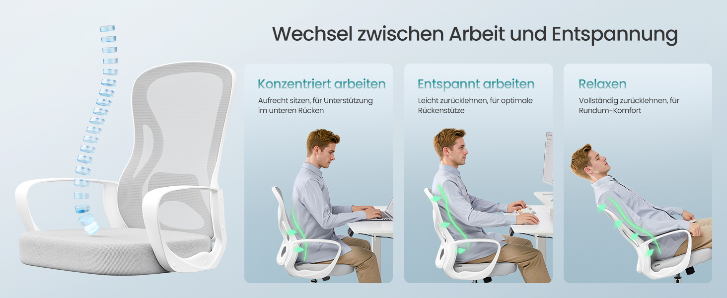 Офісне крісло SONGMICS з ергономічною підтримкою спини, дихаюча сітка, регульована підголівник, для дому та офісу, OBN041B01 (Тауновий сірий)