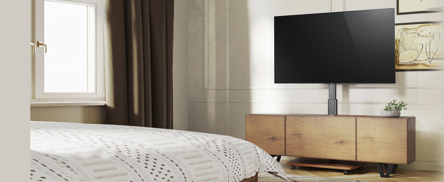 AOKCOS Rolling TV Stand with Wood Shelf - Adjustable Height & Swivel - Fits 43-75 Inch TVs (up to 50kg) - VESA 600x400mm - White+Natural (Black+Vintage Brown)
