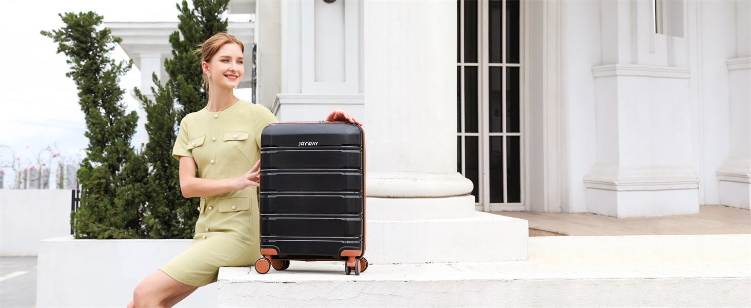 Набір валіз Joyway 5шт з жорстким корпусом, 4 колеса та TSA-замок. Включає косметичку та сумку. Білий/коричневий (Чорний/коричневий, ручна валіза 3шт)