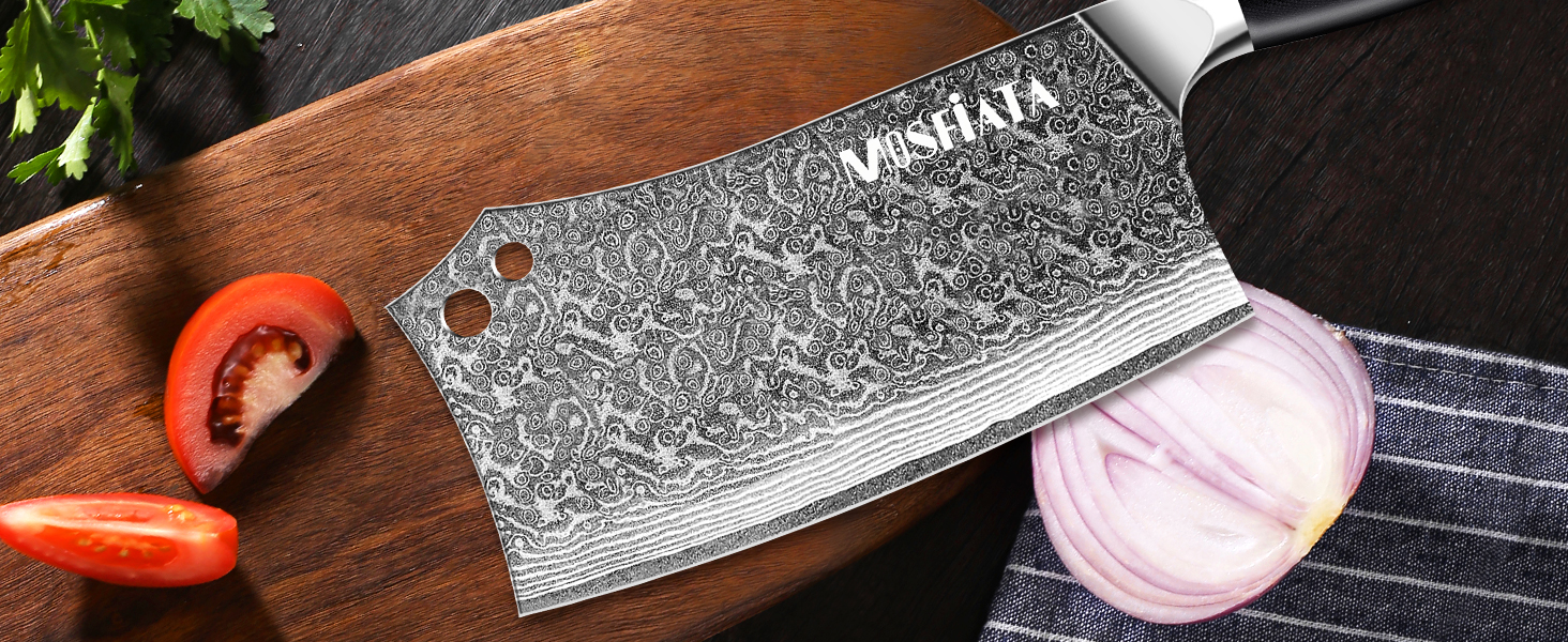 MOSFiATA Кухонний ніж шеф-кухаря з дамаської сталі, 20 см, професійний, з точильним каменем