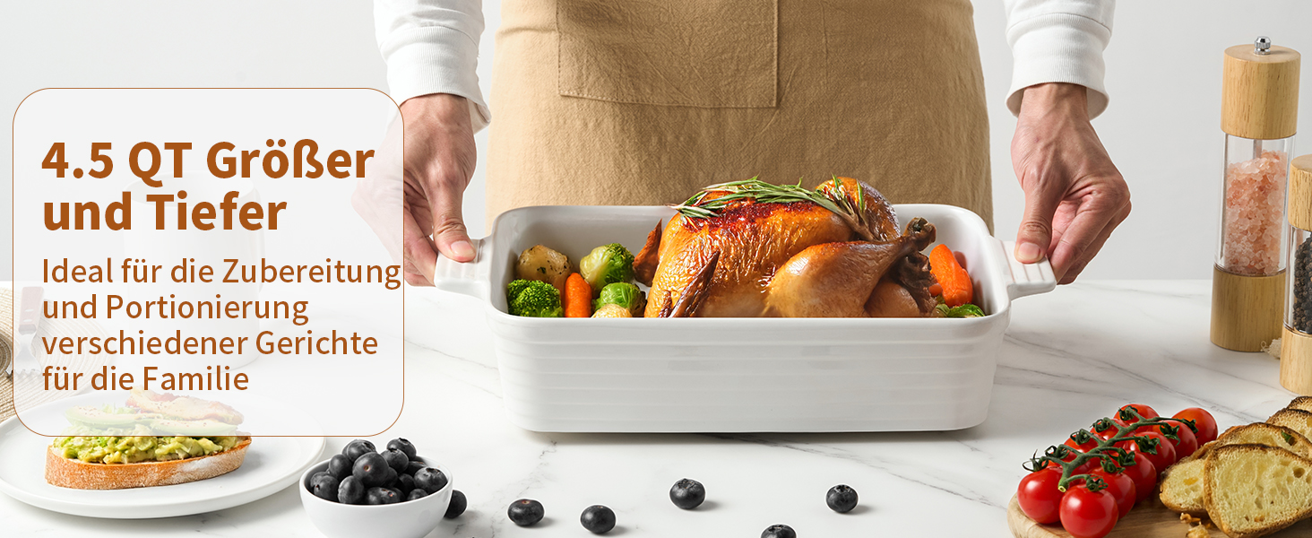 Форма для запікання Jassceram, 4.9 л, порцеляна, біла, для духовки, з ручками, для лазаньї та запіканок