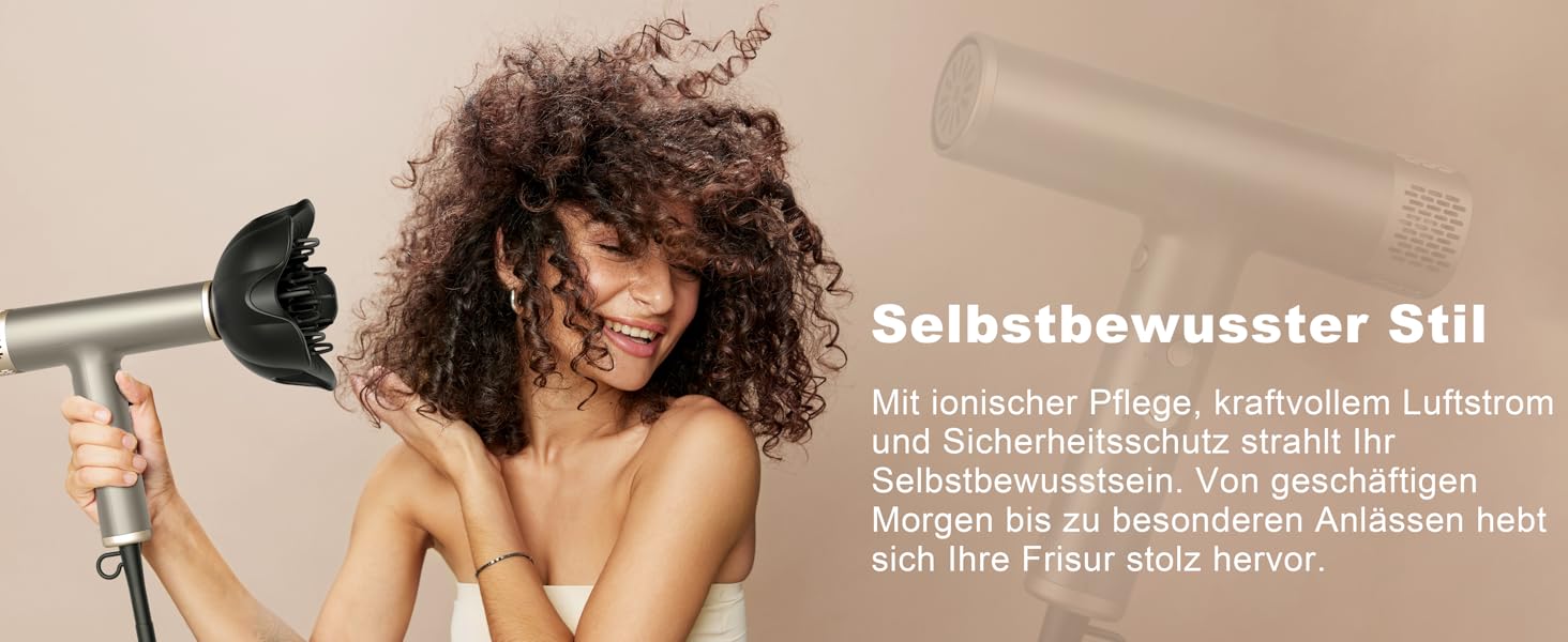 Професійний фен YAPOY з дифузором: швидке сушіння, 200 млн іонів, 110 000 об/хв, захист від пошкодження теплом, інтелектуальний термоконтроль, сріблястий