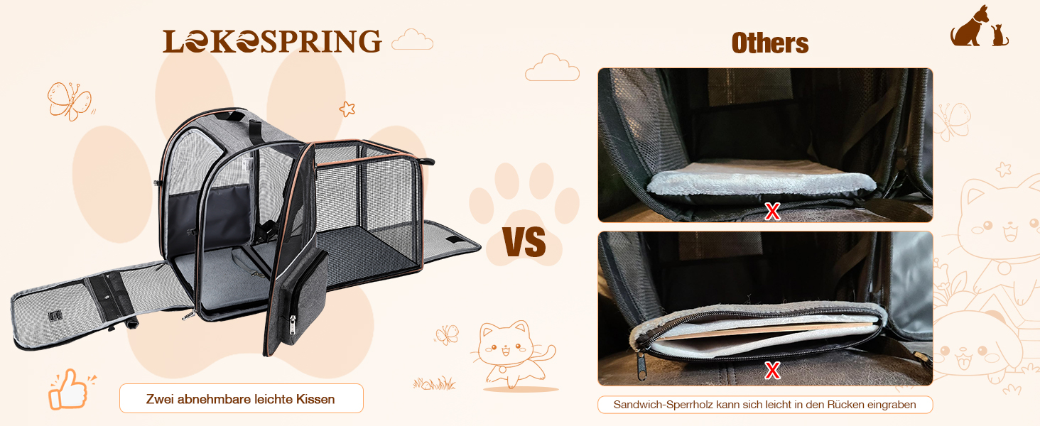 Розширюваний рюкзак для кота/собаки, до 8 кг, сірий. Рюкзак-переноска для тварин з безпечною шнуркою та підстилкою, 32 x 28 x 42 см