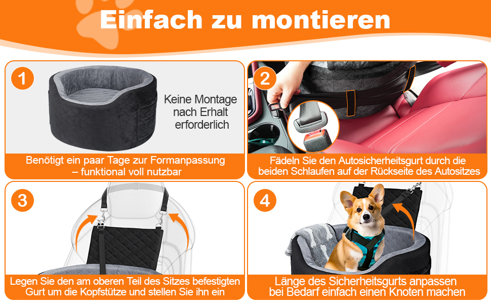 Автокрісло для собак - чорне автокрісло-бустер для маленьких собак з піною Memory Foam 28D, неслизька водонепроникна підкладка, переноска для подорожей з кишенями та ковдрою, чорний