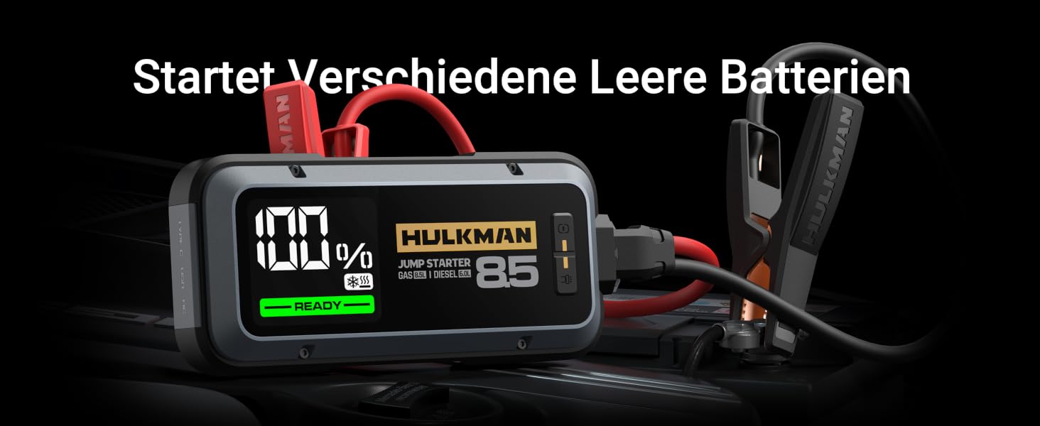 Пусковий пристрій (бустер) HULKMAN Alpha85 2000A 20000mAh для автомобіля, портативний літієвий стартер для бензинових двигунів до 8.5л та дизельних до 6л