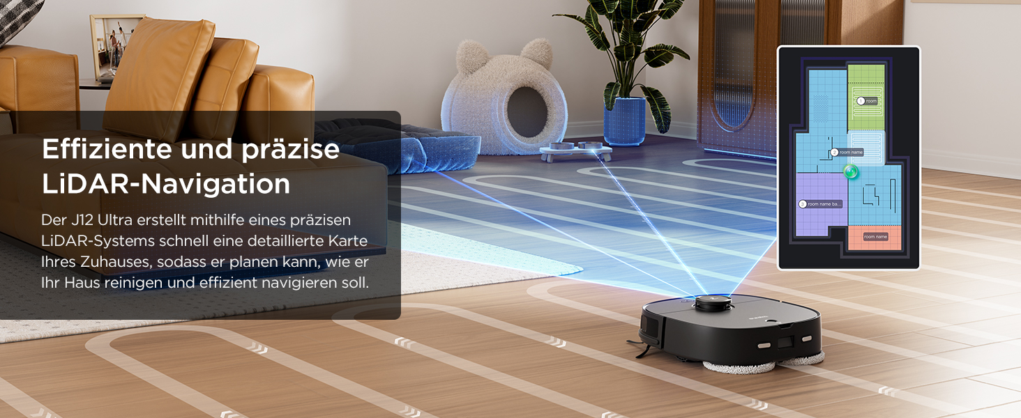 Робот-пилосос Eureka J12 Ultra з функцією миття підлоги (автоматичне очищення, прання та сушка), потужність всмоктування 5000Pa, обертова функція миття, Dual-LiDAR навігація, 3D уникнення перешкод, чорний