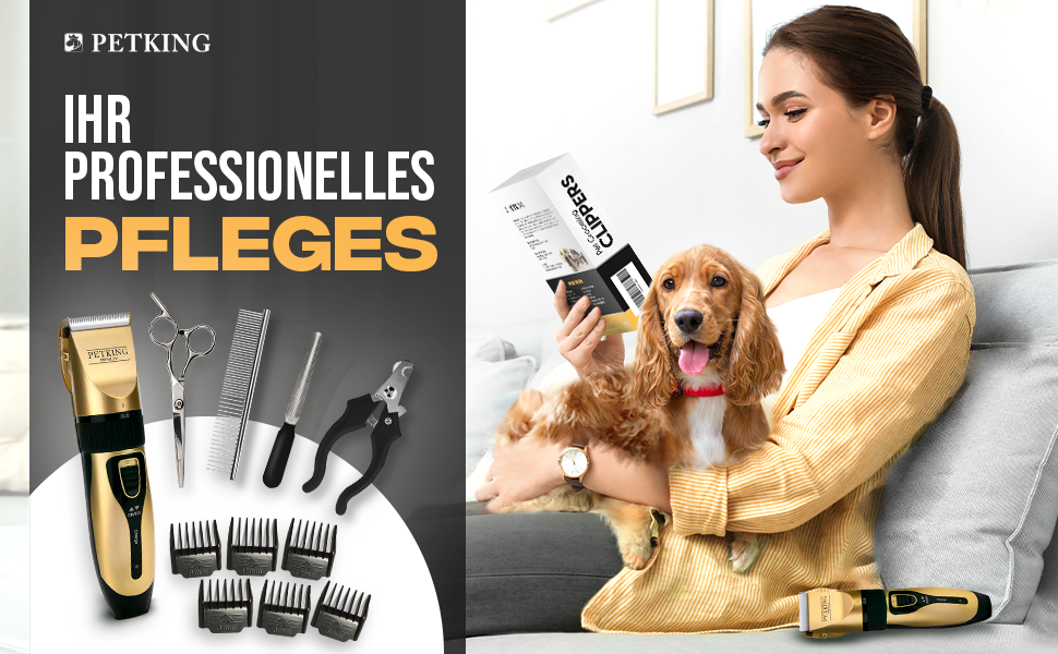 Набір для стрижки собак та котів: професійний триммер для густого хутра з низьким рівнем шуму, золотий