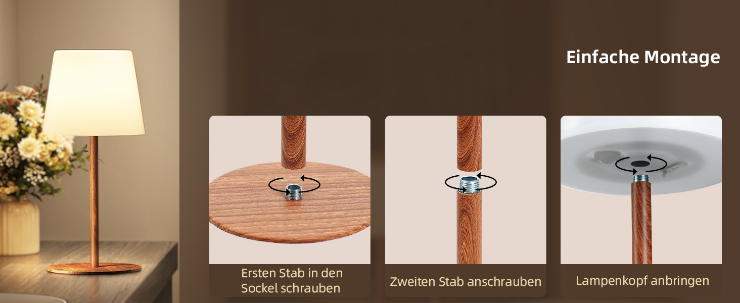 Світлодіодні настільні лампи EZVALO бездротові, 2 шт., IP65, USB-C, димування, 3 режими кольору, для дому та кемпінгу (дерев'яний колір)