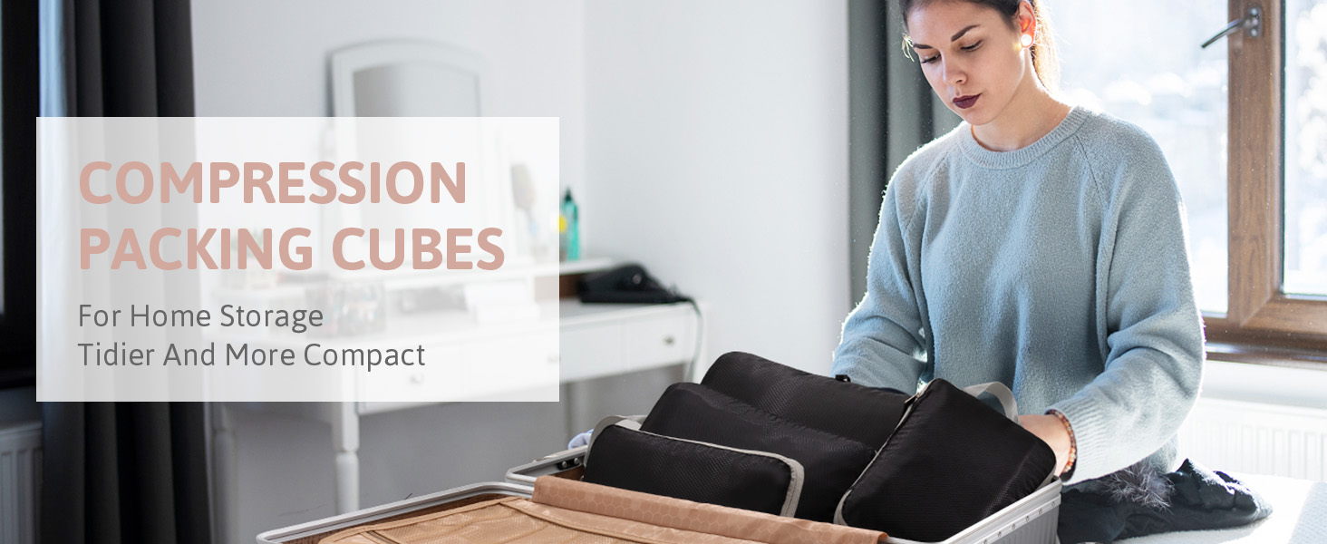 Набір кубиків-органайзерів для валізи Meowoo (4шт) - кубики-компресори, чорний