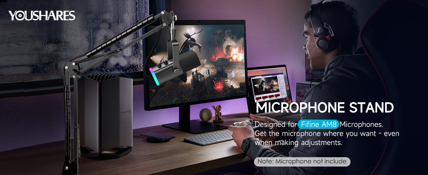 Кріплення для мікрофону FIFINE AM8 - регульована підставка для мікрофону з кабелеутримувачами, сумісна з FIFINE Recording XLR/USB мікрофонами