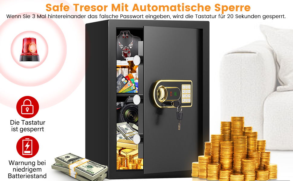 Мобільний сейф Mejasg Safe Tresor: компактний вогнестійкий сейф для дому, грошей, медикаментів та коштовностей (23x17x17 см, 65л)