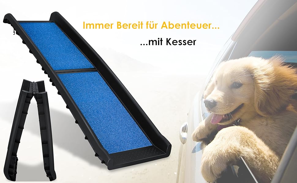 Східці для собак KESSER® - рампи для автомобіля, до 90 кг, 156x40 см, блакитні