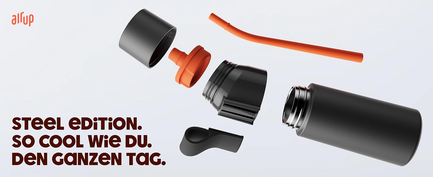 Пляшка air up Steel Starter Set Original з нержавіючої сталі, 480 мл, чорна, ізольована, з 5 безцукровими смаковими капсулами, зберігає холод до 14 годин