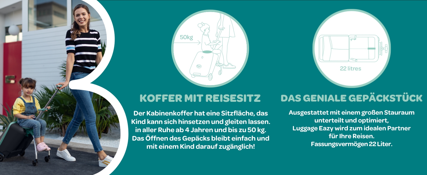 BÉABA Luggage Eazy: дитячий валіза-стілець 2-в-1, 22 л, блакитний, від 4 років